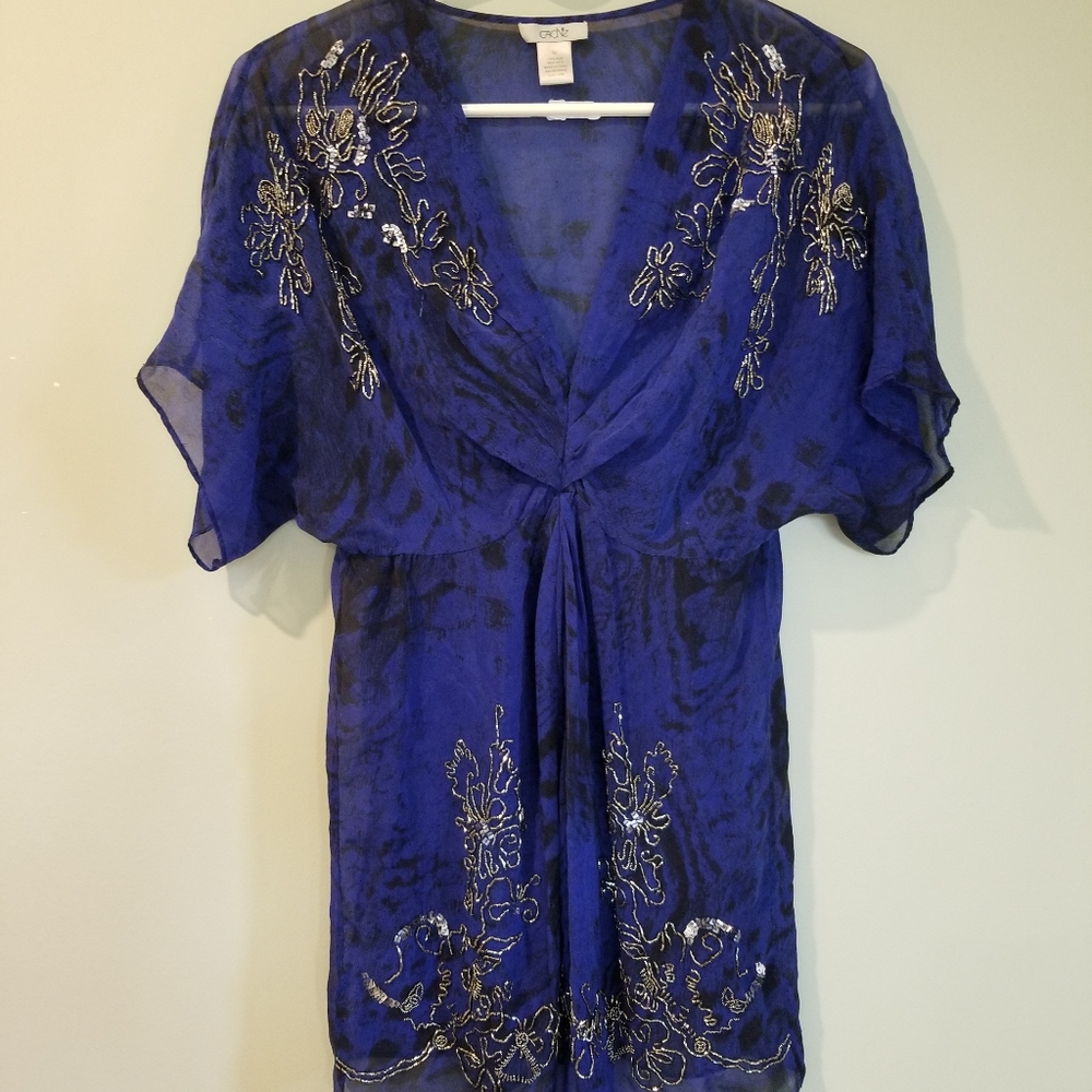 Cache | 100% silk sheer embroidered blouse - Picture 4 of 10